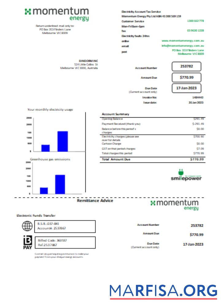 Realistic Momentum Energy utility business bill, SCR example